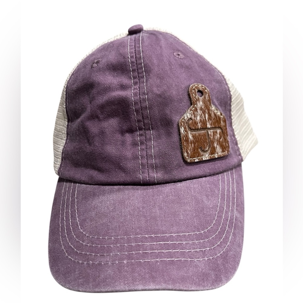Purple Hat Cap Leather Patch Ear Tag Western Ranch Rodeo Adjustable NWT